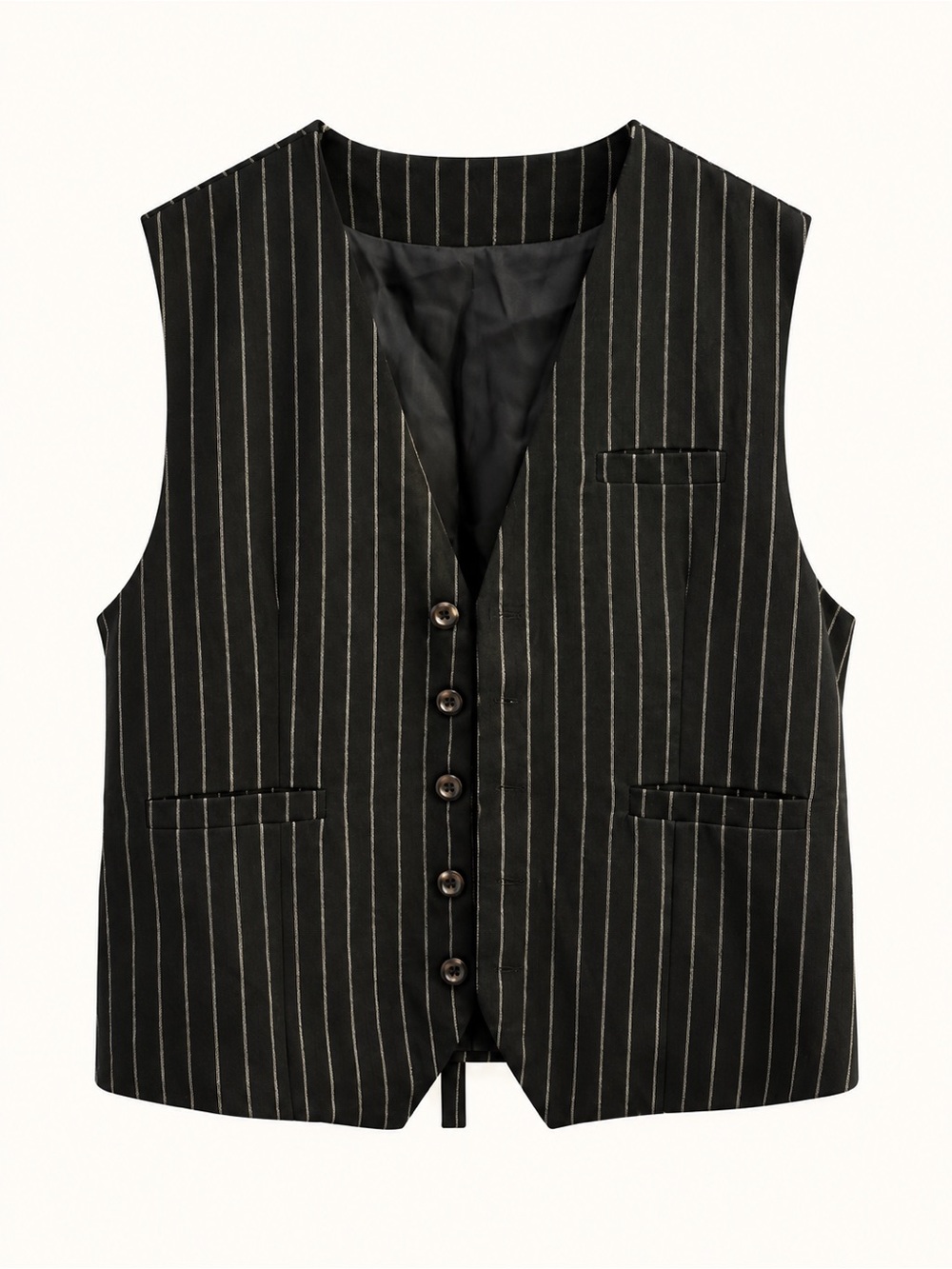 Black & Ivory Pinstripe Button-Front Vest / Waistcoat | Size L